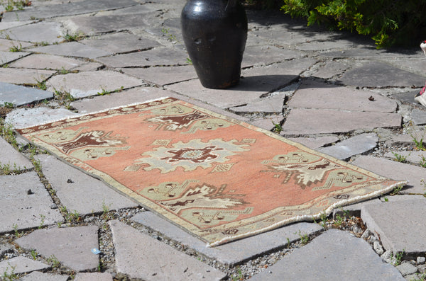 Handmade Turkish Vintage small area rug doormat for home decor, bathroom rug, area oushak rug bathroom mat kitchen kilim rug, rug 2.9x1.6, 664506