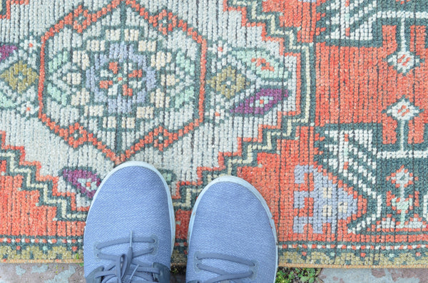 Vintage Handmade Turkish small area rug doormat for home decor, bathroom rug, area oushak rug bathroom mat kitchen kilim rug, rug 3,2X1,5, 664646