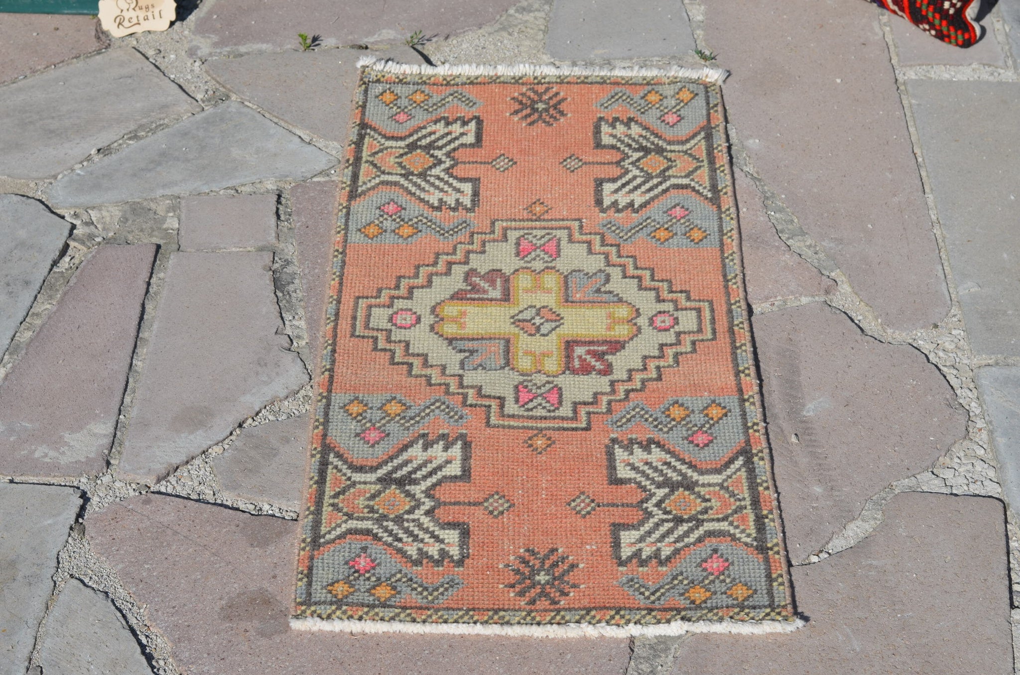 Vintage Handmade Turkish small area rug doormat for home decor, bathroom rug, area oushak rug bathroom mat kitchen kilim rug, rug 3.1x1.4, 664739
