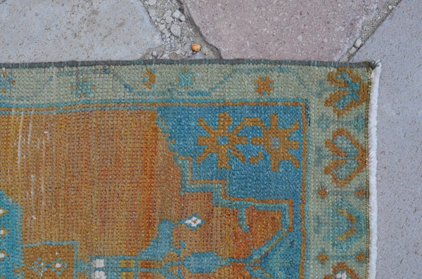 Unique Turkish Vintage small area rug doormat for home decor, bathroom rug, area oushak rug bathroom mat kitchen rug  kilim rug, rug 3.2x1.5, 664752