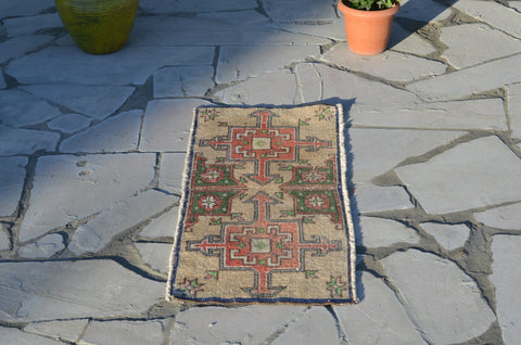 Turkish Handmade Vintage small area rug doormat for home decor, bathroom rug, area oushak rug bathroom mat kitchen kilim rug, rug 2.9x1.2, 664756