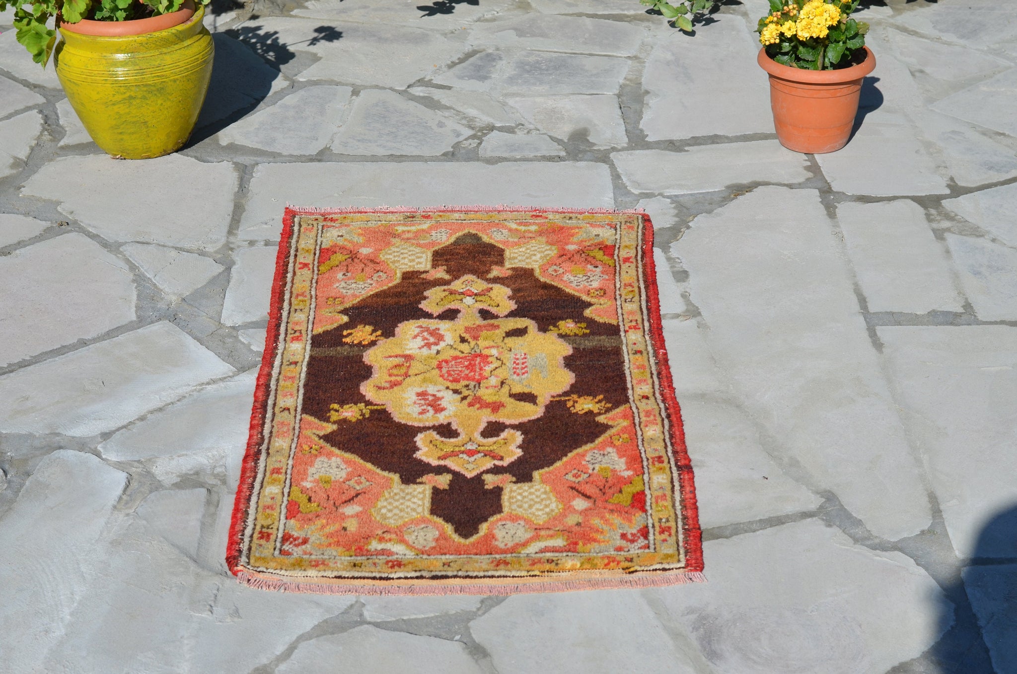 Unique Turkish Vintage small area rug doormat for home decor, bathroom rug, area oushak rug bathroom mat kitchen rug  kilim rug, rug 3.2x1.7, 664818