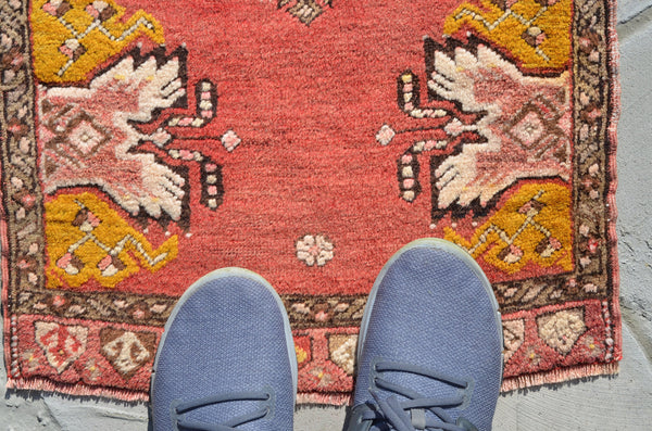 Natural Turkish Vintage small area rug doormat for home decor, bathroom rug, area oushak rug bathroom mat kitchen rug kilim rug, rug 3.2x1.6, 664819
