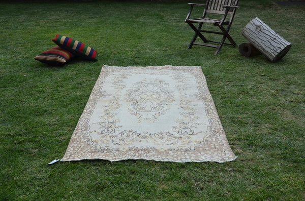 beige oushak Turkish rug for home decor, Vintage rug, area rug boho rug bedroom rug kitchen rug bathroom rug kilim rugs  handmade, rugs 7x4, 664246
