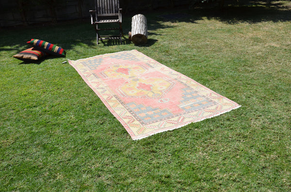 Pink Vintage Turkish Anatolian rug for home decor, area rug, oushak rug boho rug bedroom rug kitchen rug  bathroom rug kilim, rugs 8x4, 664425