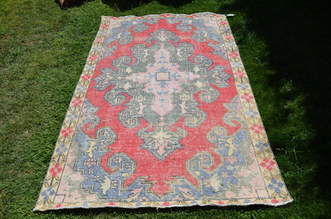 blue Vintage Turkish Anatolian rug for home decor, area rug, oushak rug boho rug bedroom rug kitchen rug  bathroom rug kilim, rugs 7x4, 664469