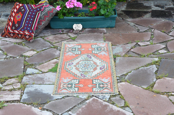 Vintage Handmade Turkish small area rug doormat for home decor, bathroom rug, area oushak rug bathroom mat kitchen kilim rug, rug 3,2X1,5, 664646