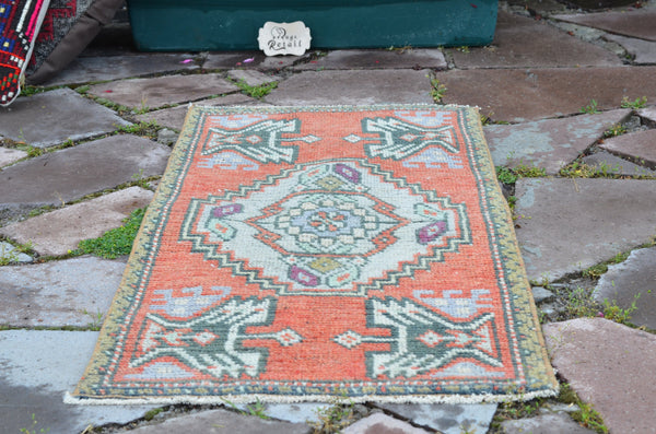 Vintage Handmade Turkish small area rug doormat for home decor, bathroom rug, area oushak rug bathroom mat kitchen kilim rug, rug 3,2X1,5, 664646
