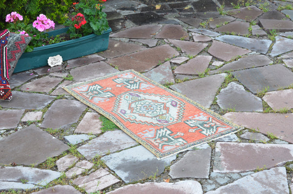 Vintage Handmade Turkish small area rug doormat for home decor, bathroom rug, area oushak rug bathroom mat kitchen kilim rug, rug 3,2X1,5, 664646