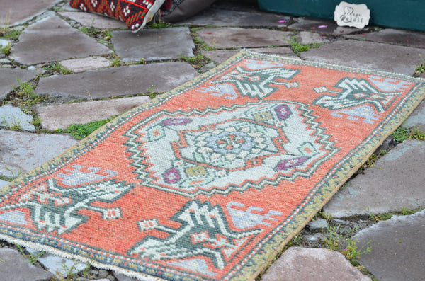 Vintage Handmade Turkish small area rug doormat for home decor, bathroom rug, area oushak rug bathroom mat kitchen kilim rug, rug 3,2X1,5, 664646