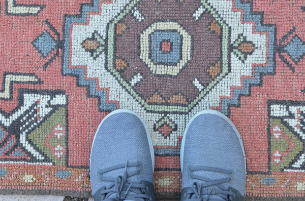 Vintage Handmade Turkish small area rug doormat for home decor, bathroom rug, area oushak rug bathroom mat kitchen kilim rug, rug 3,1X1,9, 664665