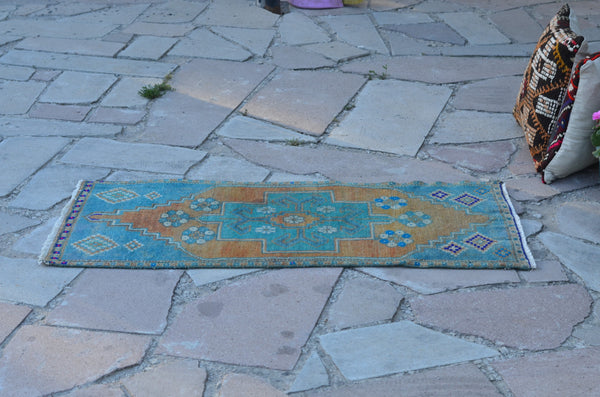 Unique Turkish Vintage small area rug doormat for home decor, bathroom rug, area oushak rug bathroom mat kitchen rug  kilim rug, rug 3.7X1.6, 664701