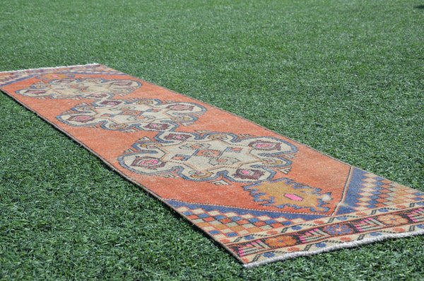 Natural Vintage Turkish runner rug for home decor, area rug, Anatolian oushak rug bedroom rug kitchen rug  bathroom rug kilim, 9'7"X2'1", 665023