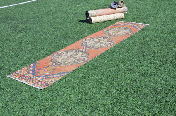 Natural Vintage Turkish runner rug for home decor, area rug, Anatolian oushak rug bedroom rug kitchen rug  bathroom rug kilim, 9'7"X2'1", 665023