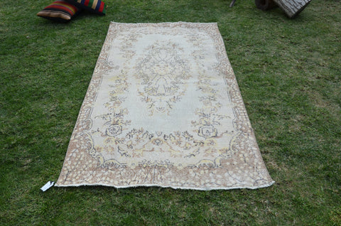 beige oushak Turkish rug for home decor, Vintage rug, area rug boho rug bedroom rug kitchen rug bathroom rug kilim rugs  handmade, rugs 7x4, 664246