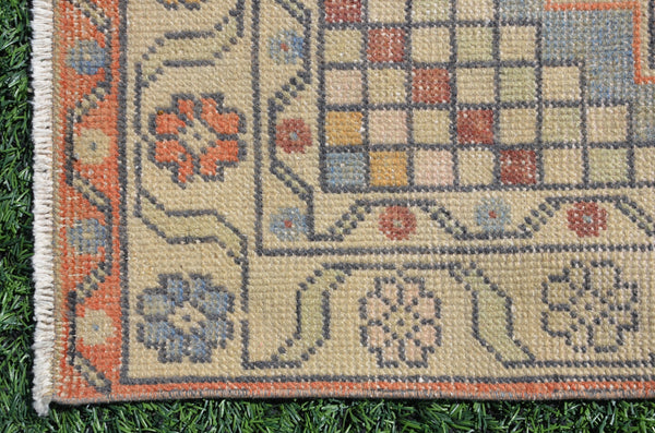 Natural Vintage Turkish runner rug for home decor, area rug, Anatolian oushak rug bedroom rug kitchen rug  bathroom rug kilim,  9'1"X2'10", 665013