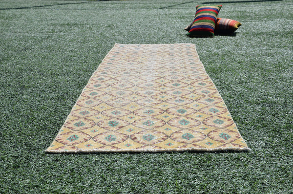 Yellow Vintage Turkish runner rug for home decor, area rug, Anatolian oushak rug boho bedroom rug kitchen rug  bathroom rug kilim, 9'4"X2'6", 665000