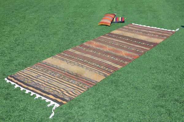 Unique Vintage Turkish runner rug for home decor, area rug, Anatolian oushak rug boho rug kitchen rug  bathroom rug kilim,  13'5"X4'5", 665259