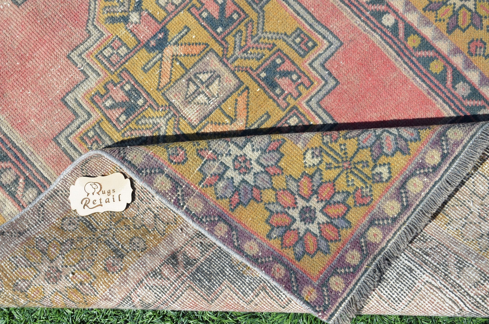 7x3 Pink Turkish Rug, Floor rug, Vintage Rug, Area Rug, Wool