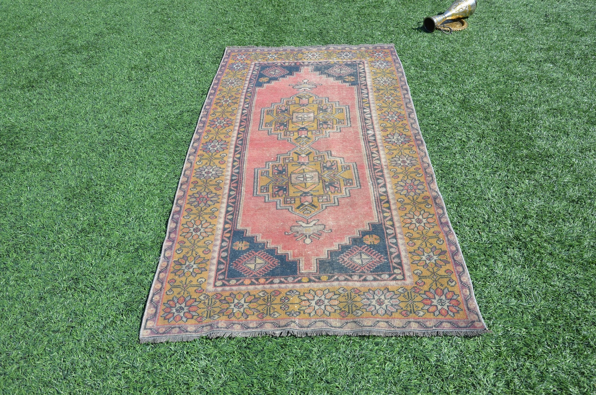 Pink Vintage Turkish Anatolian rug for home decor, area rug, oushak rug boho rug bedroom rug kitchen rug  bathroom rug kilim, rugs 7x3, 665030