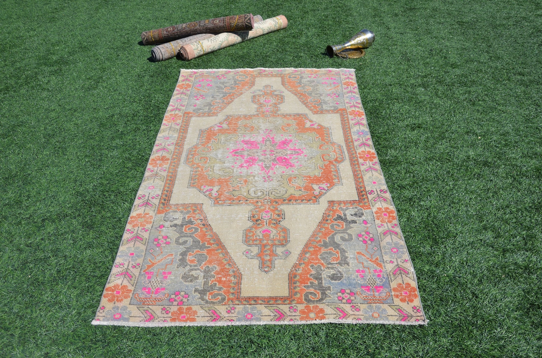Pink Vintage Turkish Anatolian rug for home decor, area rug, oushak rug boho rug bedroom rug kitchen rug  bathroom rug kilim, rugs 7x4, 665039
