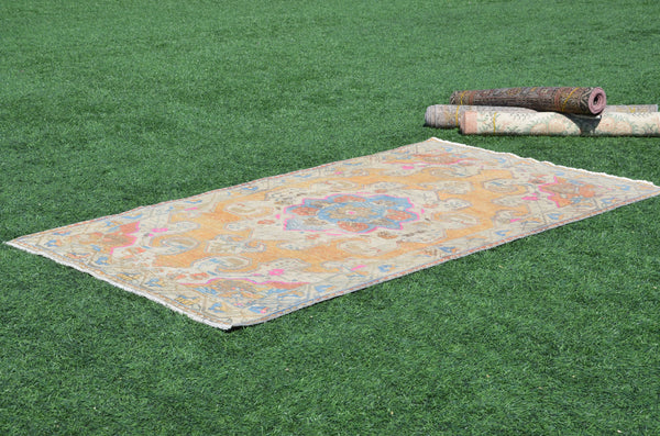 Yellow Vintage Turkish Anatolian rug for home decor, area rug, oushak rug boho rug bedroom rug kitchen rug  bathroom rug kilim, rugs 7x4, 665043
