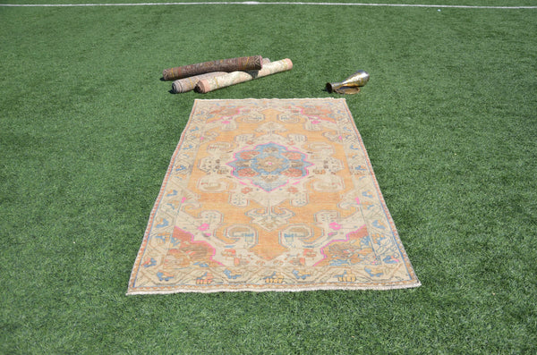 Yellow Vintage Turkish Anatolian rug for home decor, area rug, oushak rug boho rug bedroom rug kitchen rug  bathroom rug kilim, rugs 7x4, 665043