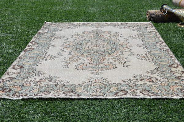 Unique oushak Turkish rug for home decor, Vintage rug, area rug boho rug bedroom rug kitchen rug bathroom rug kilim rugs handmade, rugs 7x4, 665064