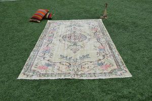 Hand knotted Turkish retro Vintage rug for home decor, large oversize rug, area rug oushak rug boho rug bedroom rug kitchen rug, rugs 9x5, 665221