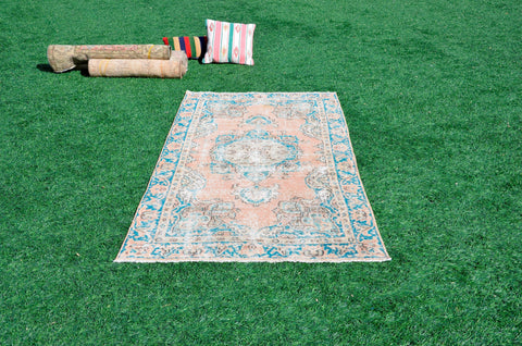 Blue oushak Turkish rug for home decor, Vintage rug, area rug boho rug bedroom rug kitchen rug bathroom rug kilim rugs handmade, rugs 6x3, 665276