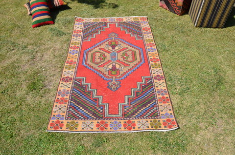 Anatolian Handmade Turkish Vintage rug for home decor, large rug, area rug oushak rug boho rug bedroom kitchen rug  kilim rug, rugs 6x3, 664303