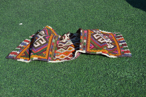 Handmade Turkish Vintage saddlebag for home decor, bathroom rug, area rug oushak rug boho rug kitchen rug  kilim rug door mat, rugs 4x2, 665318