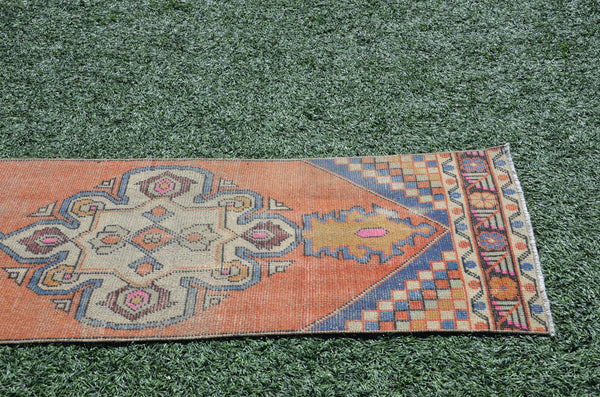 Natural Vintage Turkish runner rug for home decor, area rug, Anatolian oushak rug bedroom rug kitchen rug  bathroom rug kilim, 9'7"X2'1", 665023