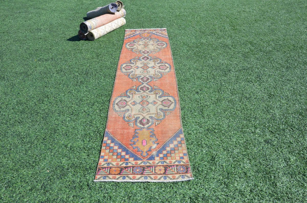 Natural Vintage Turkish runner rug for home decor, area rug, Anatolian oushak rug bedroom rug kitchen rug  bathroom rug kilim, 9'7"X2'1", 665023