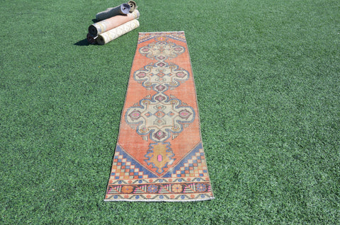 Natural Vintage Turkish runner rug for home decor, area rug, Anatolian oushak rug bedroom rug kitchen rug  bathroom rug kilim, 9'7"X2'1", 665023