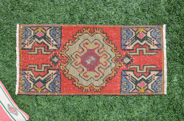 Turkish Handmade Vintage small area rug doormat for home decor, bathroom rug, area oushak rug bathroom mat kitchen kilim rug, rug 2.9x1.4, 665095