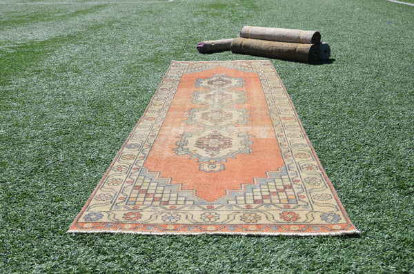 Natural Vintage Turkish runner rug for home decor, area rug, Anatolian oushak rug bedroom rug kitchen rug  bathroom rug kilim,  9'1"X2'10", 665013