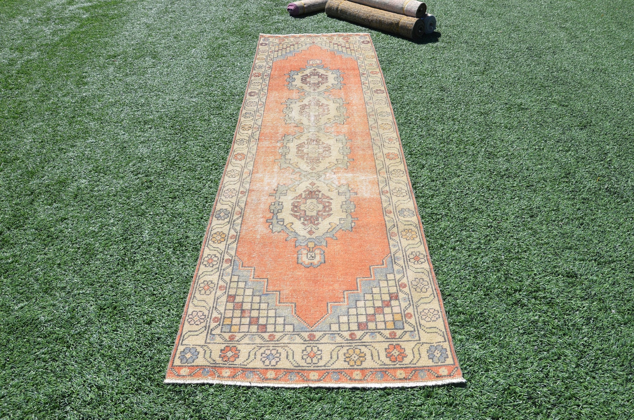 Natural Vintage Turkish runner rug for home decor, area rug, Anatolian oushak rug bedroom rug kitchen rug  bathroom rug kilim,  9'1"X2'10", 665013