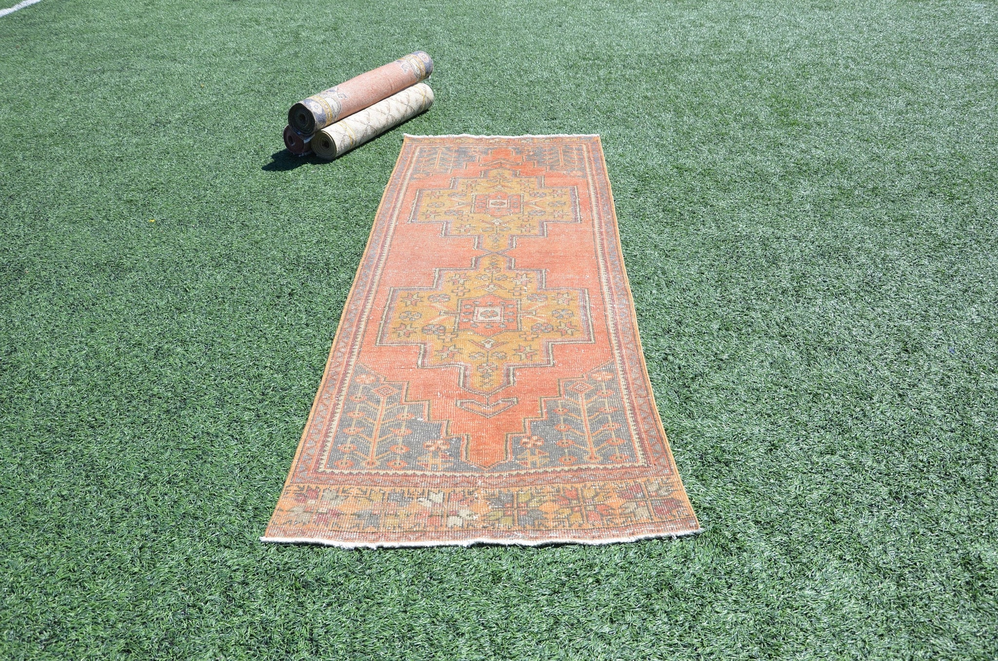 Natural Vintage Turkish runner rug for home decor, area rug, Anatolian oushak rug bedroom rug kitchen rug  bathroom rug kilim, 8'2"X2'11", 665011