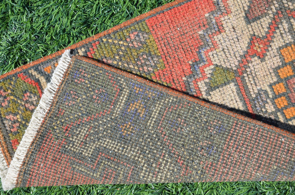 Turkish Handmade Vintage small area rug doormat for home decor, bathroom rug, area oushak rug bathroom mat kitchen rug  kilim rug, rug 3x1.3, 665165
