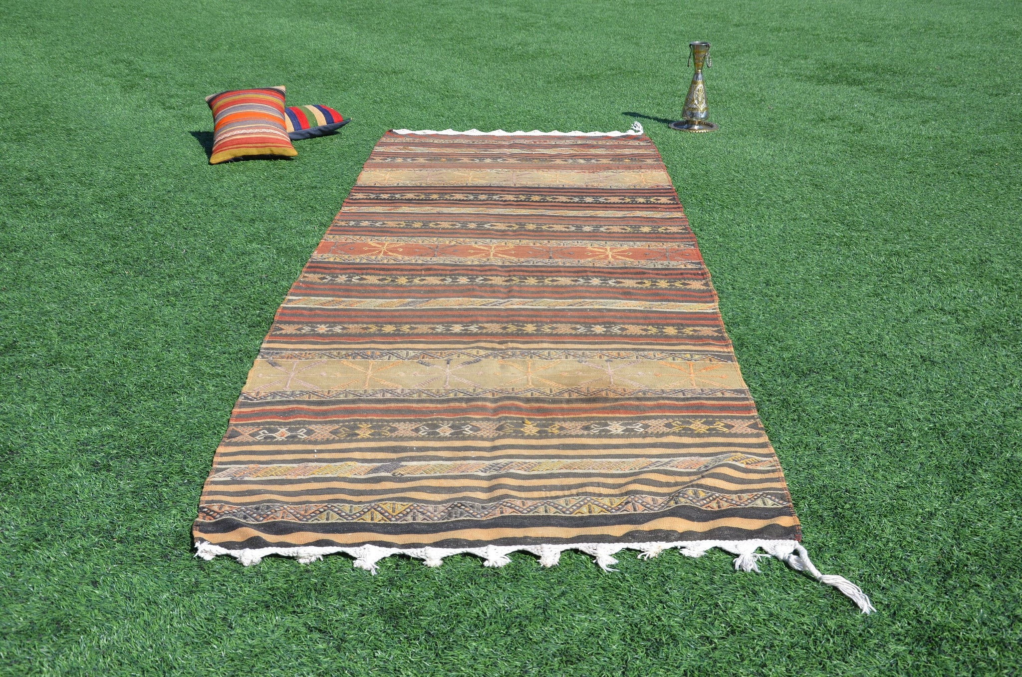 Unique Vintage Turkish runner rug for home decor, area rug, Anatolian oushak rug boho rug kitchen rug  bathroom rug kilim,  13'5"X4'5", 665259