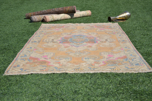 Yellow Vintage Turkish Anatolian rug for home decor, area rug, oushak rug boho rug bedroom rug kitchen rug  bathroom rug kilim, rugs 7x4, 665043