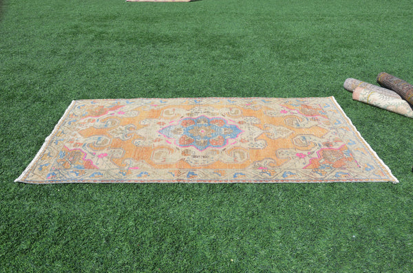 Yellow Vintage Turkish Anatolian rug for home decor, area rug, oushak rug boho rug bedroom rug kitchen rug  bathroom rug kilim, rugs 7x4, 665043
