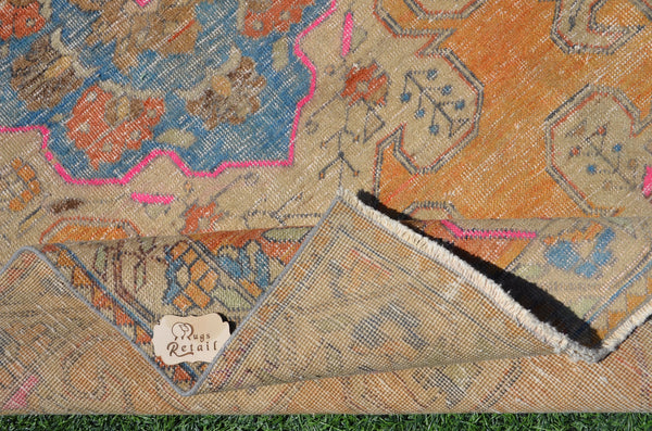 Yellow Vintage Turkish Anatolian rug for home decor, area rug, oushak rug boho rug bedroom rug kitchen rug  bathroom rug kilim, rugs 7x4, 665043