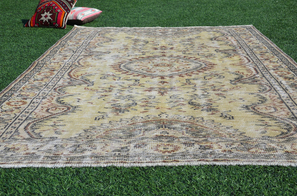 Hand knotted Turkish large Vintage rug for home decor, oversize rug, area rug oushak rug boho rug bedroom kitchen rug  kilim rug, rugs 9x6, 665241