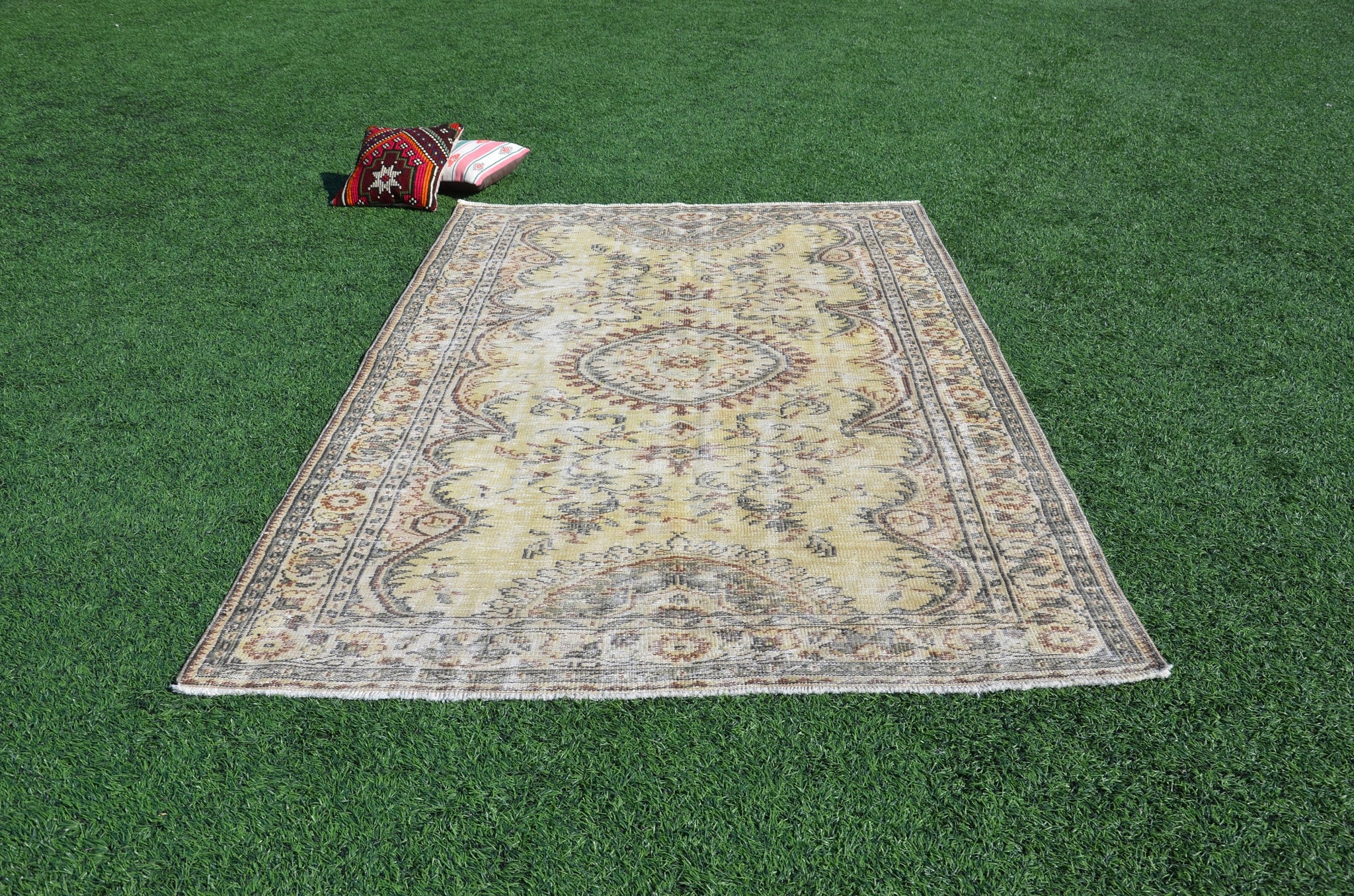 Hand knotted Turkish large Vintage rug for home decor, oversize rug, area rug oushak rug boho rug bedroom kitchen rug  kilim rug, rugs 9x6, 665241