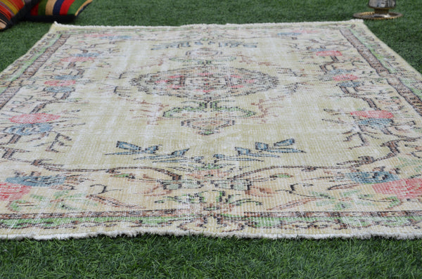 Hand knotted Turkish retro Vintage rug for home decor, large oversize rug, area rug oushak rug boho rug bedroom rug kitchen rug, rugs 9x5, 665221