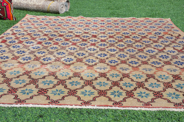 Hand knotted Turkish large Vintage rug for home decor, oversize rug, area rug oushak rug boho rug bedroom kitchen rug  kilim rug, rugs 8x5, 665208