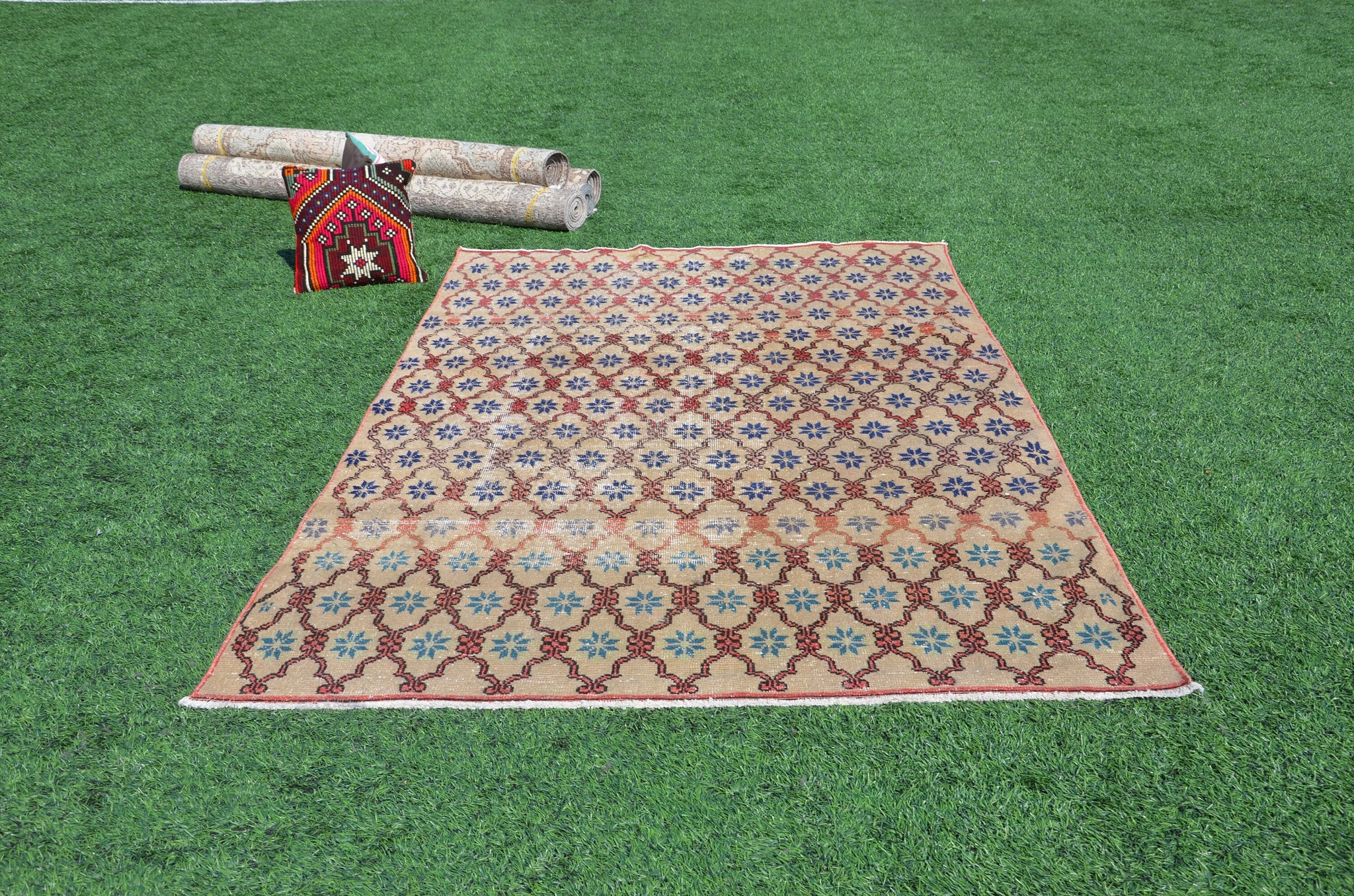 Hand knotted Turkish large Vintage rug for home decor, oversize rug, area rug oushak rug boho rug bedroom kitchen rug  kilim rug, rugs 8x5, 665208