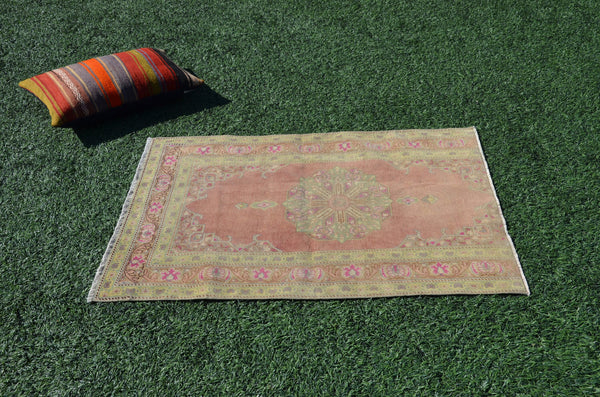 Handmade Turkish Vintage small area rug for home decor, bathroom rug, area rug oushak rug boho rug kitchen rug  kilim rug door mat, rugs 4x3, 665305